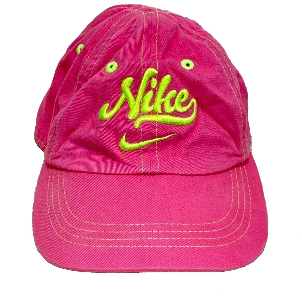 Vintage Nike Hat Cap Strap Back Youth Kids‎ Boys Girls 90s Y2K Pink Neon Yellow